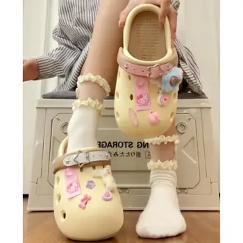 Как Sanrio Hellokitty Стильный Увеличение Высоты Платформы Coros Обуви Наружное Летние Новые Симпатичные Босоножки На Два Носить Туфли Тапочки Женщин